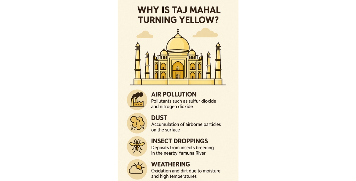 why taj mahal is turning yellow