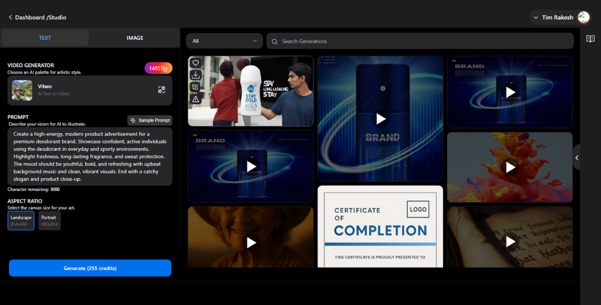Step 4: Land on AI Playground and let the model generate your product video