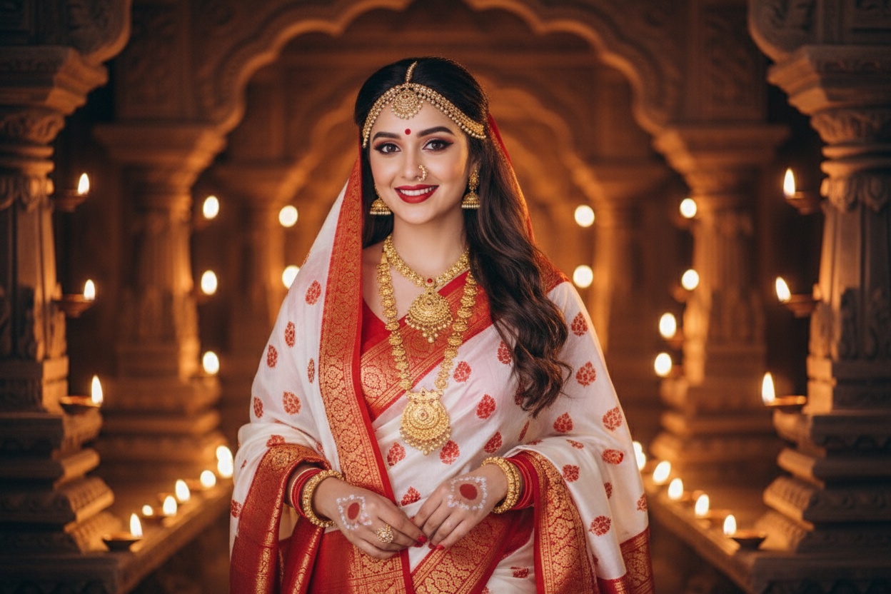 The Classic Red & White Saree