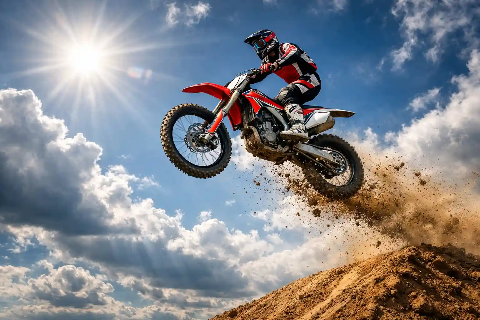 Motocross rider mid-air over a dirt jump — source image for Pixazo AI video generation