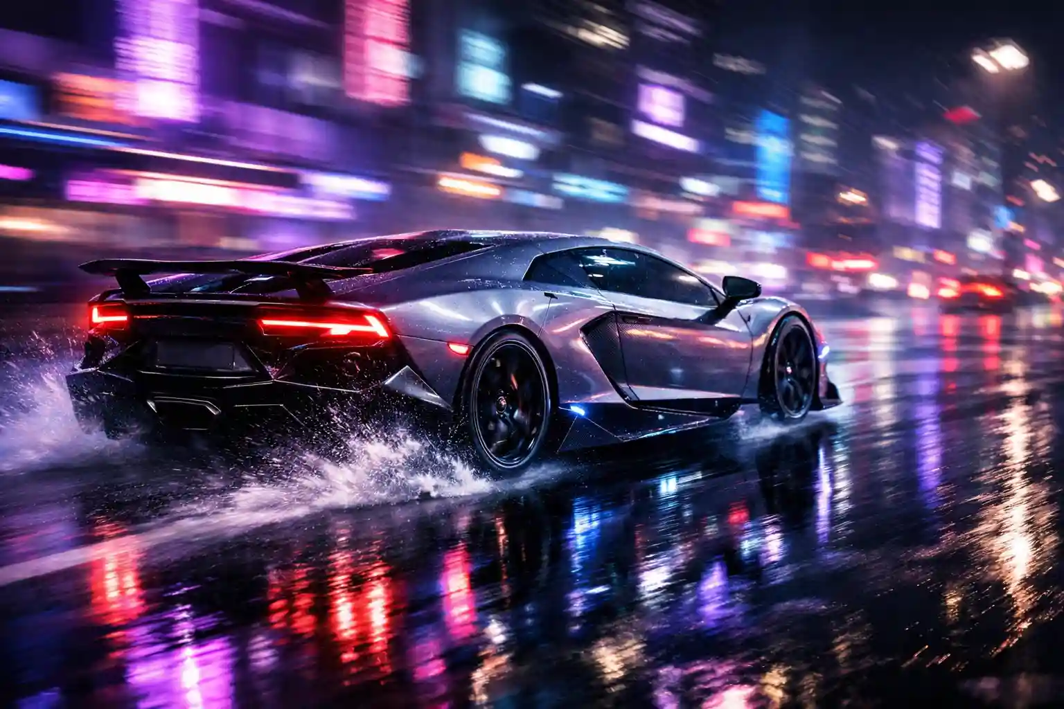 Cyberpunk neon sports car on a rain-soaked street — source image for Pixazo AI animation